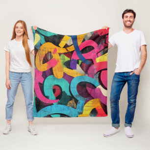 Urban Graffiti Collage with Bold Colors Paint (6) Fleece Blanket