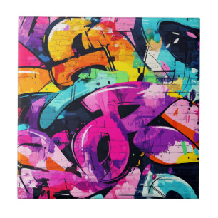 Urban Graffiti Collage with Bold Colors  Paint (7) Ceramic Tile