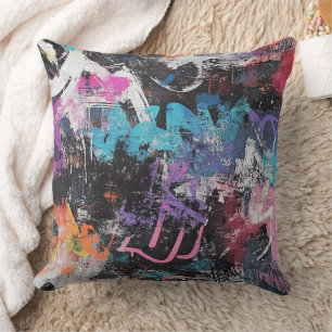 Urban Graffiti Collage with Bold Colors Paint (8) Cushion