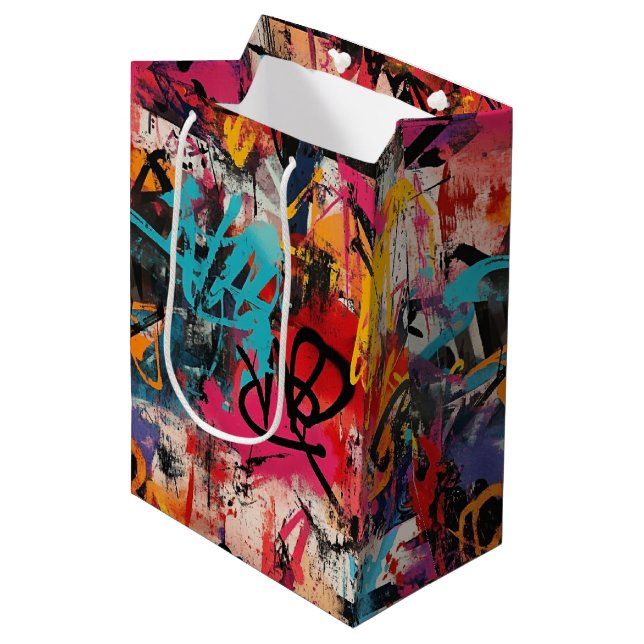 Urban Graffiti Collage with Bold Colours  Paint Medium Gift Bag (Front Angled)