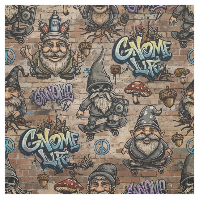 Urban Graffiti Gnomes Pattern Fabric (Swatch)