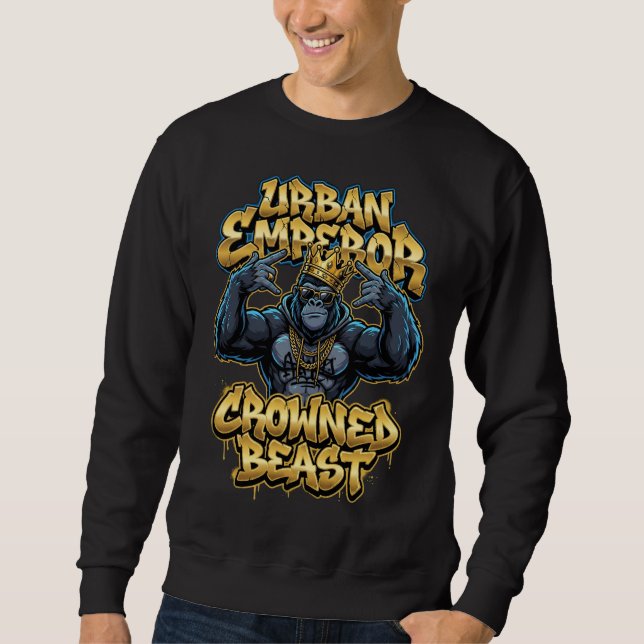 Urban Graffiti Gorilla Crowned Beast Wall Art Sweatshirt (Front)