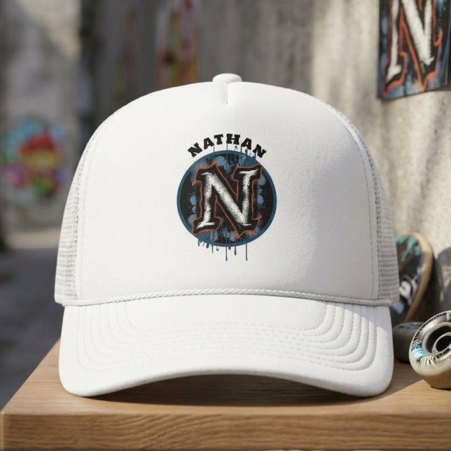Urban Graffiti Graphic Customisable Monogram "N" Trucker Hat (Creator Uploaded)