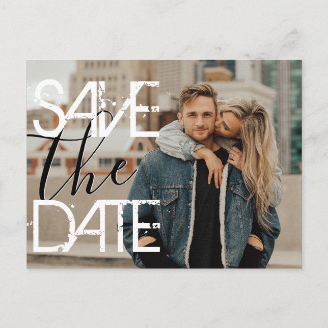 Urban Graffiti | Modern Script Photo Save the Date Postcard (Front)
