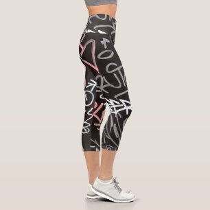 Urban Graffiti Pink, Grey & Black Style Capri Leggings