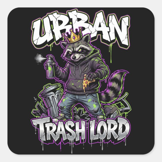 Urban Graffiti Raccoon Trash Lord Wall Art Square Sticker (Front)