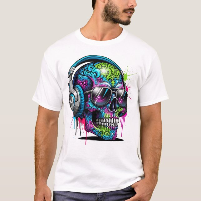 Urban Graffiti Skull DJ T-Shirt (Front)