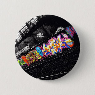 urban graffiti street art black & white with 6 cm round badge