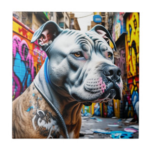 Urban Graffiti Street Art City Pitbull Lover Ceramic Tile