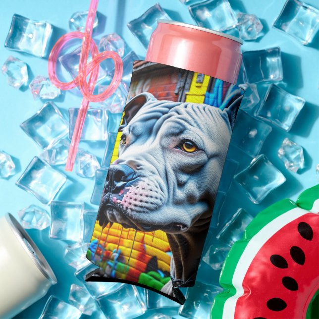 Urban Graffiti Street Art City Pitbull Lover Seltzer Can Cooler (In Situ Summer)