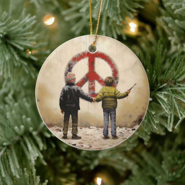 Urban Graffiti Street Art Peace Sign Ceramic Ornament (Tree)