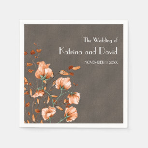 Urban Grey Rustic Burnt Orange Floral Fall Wedding Napkin