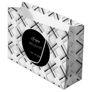 Urban Grey Tartan Pattern With Black Geometry Large Gift Bag