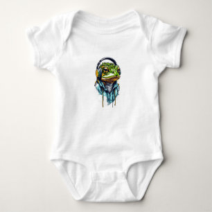 Urban Groove: Colourful Frog with Headphones Baby Bodysuit