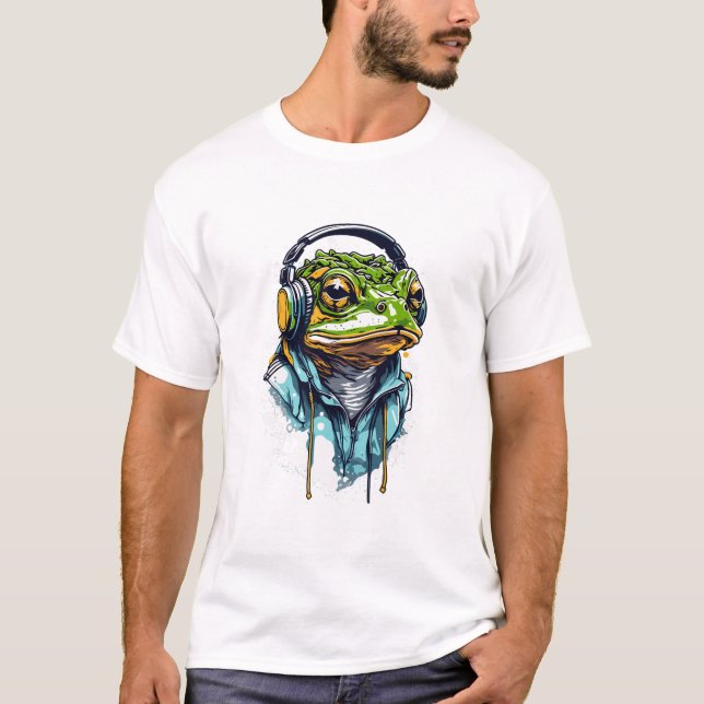 Urban Groove: Colourful Frog with Headphones T-Shirt (Front)