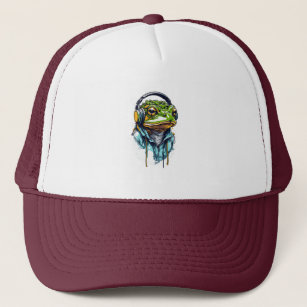 Urban Groove: Colourful Frog with Headphones Trucker Hat