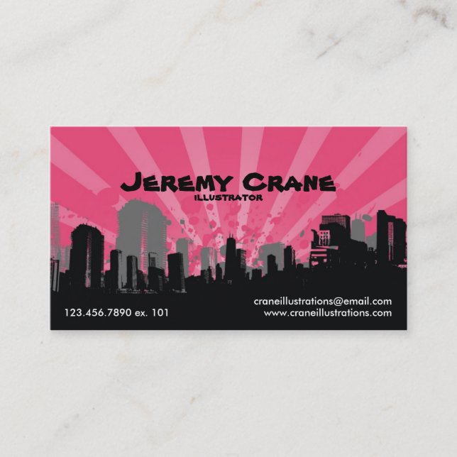 Urban Grunge Cityscape - Pink Business Card (Front)