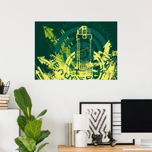 Urban Grunge Y2K Abstract Cyberpunk City Poster