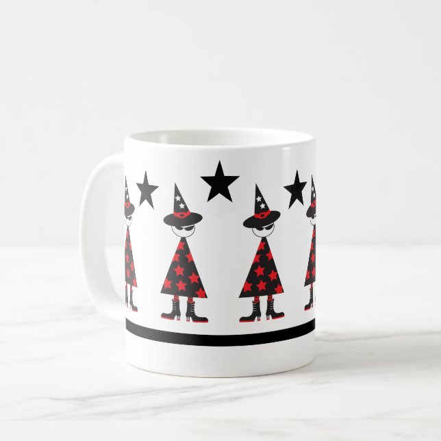 Urban Halloween Witch Star Pattern Red Black Coffee Mug (Front Left)