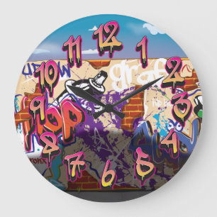 Urban Hip Hop Graffiti Wall. Large Clock