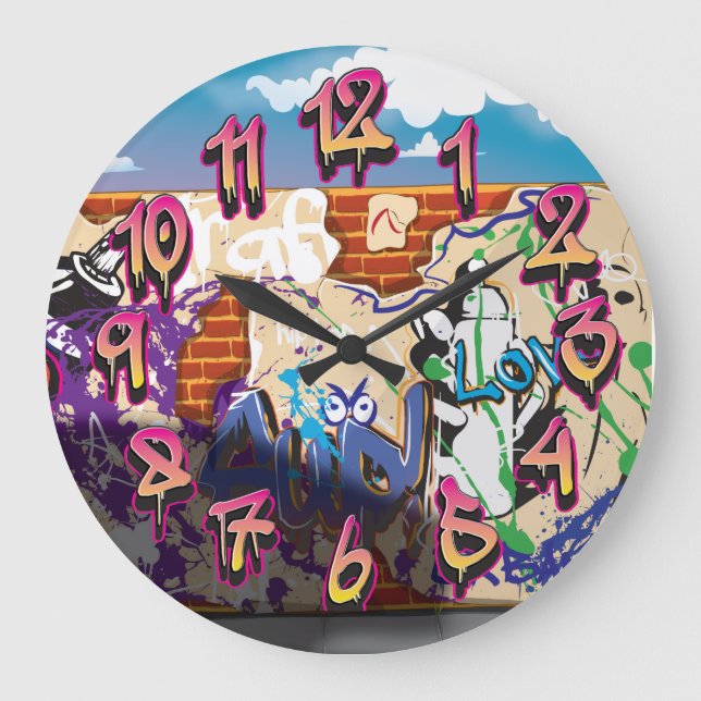 Urban Hip Hop Graffiti Wall. Large Clock (Front)