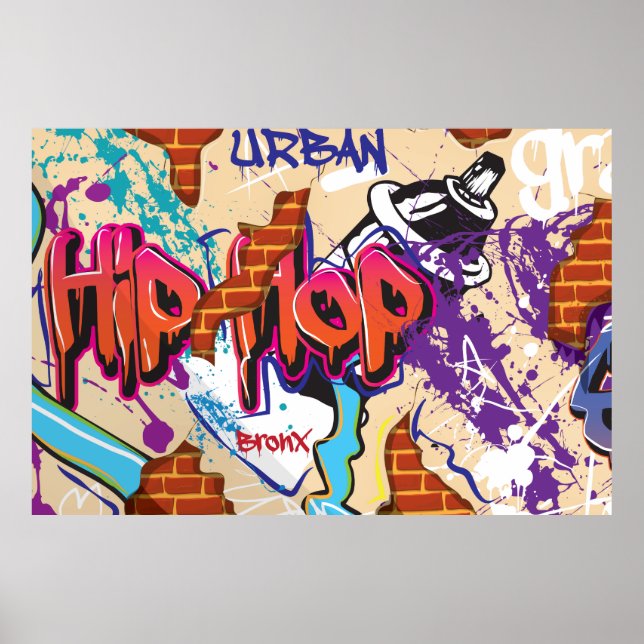 Urban Hip Hop Graffiti Wall. Poster (Front)