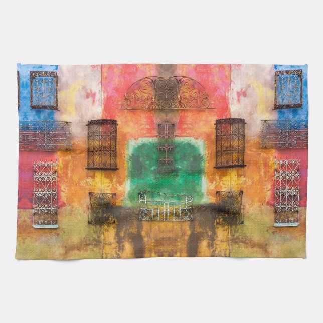 Urban iron work, painted wall, chic decay kitchen tea towel (Horizontal)
