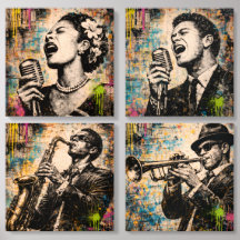 Urban Jazz Music Wall Art Set of 4