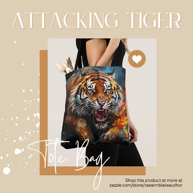 Urban Jungle Attacking Tiger Tote Bag (Creator Uploaded)
