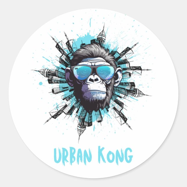 Urban Kong – Cool Gorilla with Sunglasses Street A Classic Round Sticker (Front)