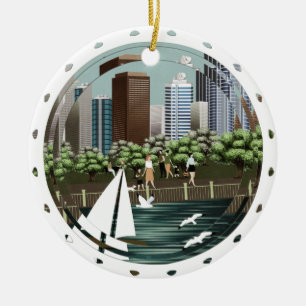 Urban landscape ceramic ornament