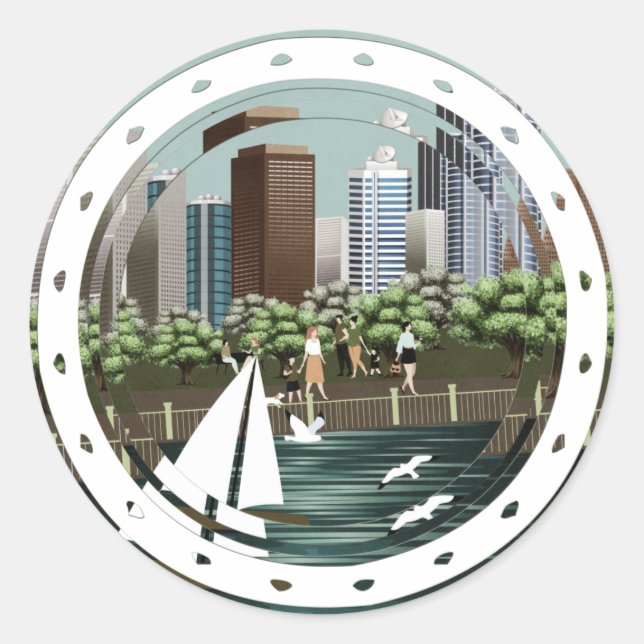 Urban landscape classic round sticker (Front)