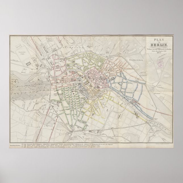 Urban Layout Plan of Berlin from 1847, German Map Poster (Front)