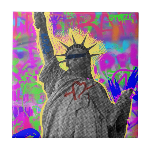 Urban Liberty Modern Artistic Collage Ceramic Tile (Front)