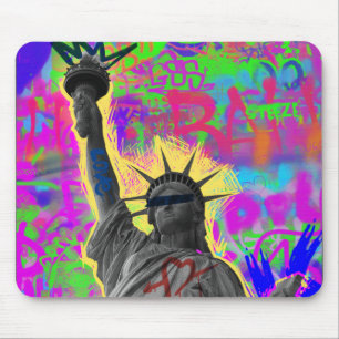 Urban Liberty: Vibrant Statue of Liberty Collage Mouse Pad