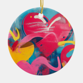 Urban Love: Graffiti Hearts Ceramic Ornament