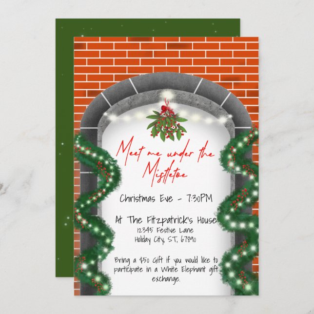 Urban Meet Me Under The Mistletoe Christmas Holiday Card (Front/Back)