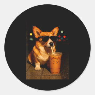 Urban milk coffee nightlife corgi dog dad mum boy classic round sticker