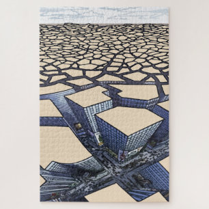 Urban Mirage: Concrete Canyons on Barren Lands Jigsaw Puzzle