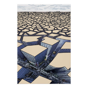 Urban Mirage: Concrete Canyons on Barren Lands Poster