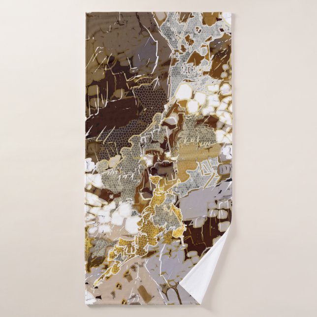 Urban, modern, abstract pattern, white, brown gold bath towel (Bath Towel)