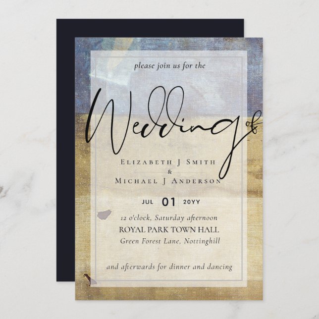 Urban Navy Blue Modern Budget Wedding Invitation (Front/Back)