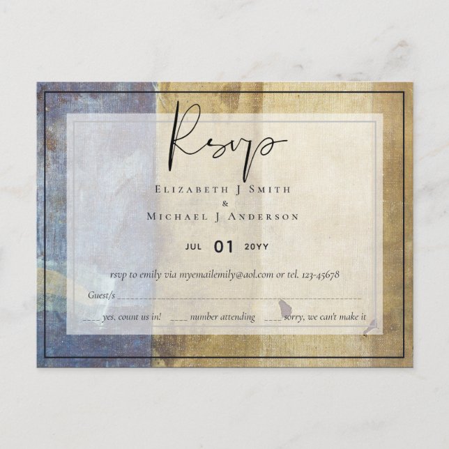 Urban Navy Blue Modern Budget Wedding RSVP Postcard (Front)
