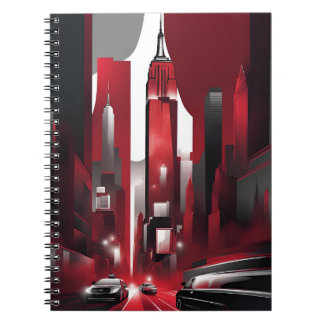 Urban Noir Notebook – Modern Cityscape in Bold Red