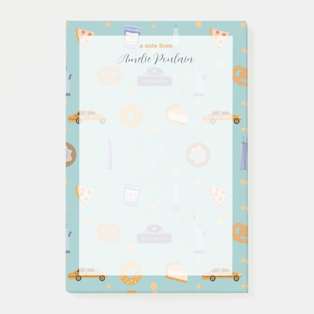 Urban NYC Icons Pattern Turquoise Green Name  Post-it Notes (Front)