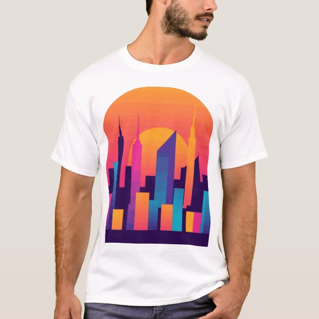 Urban Oasis: Stylised Cityscape Design T-Shirt (Front)