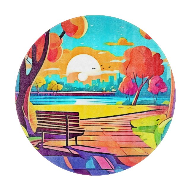 Urban Oasis Sunset Panorama Cutting Board (Front)
