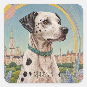 Urban Paws: Pastel Dalmation in the City Square Sticker