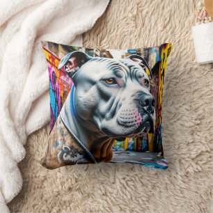 Urban Pitbull City Street Art Graffiti Cushion