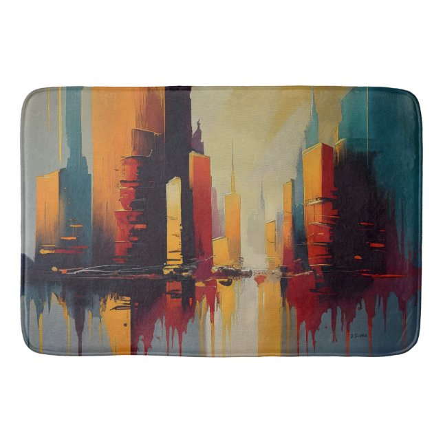 Urban Pulse – Abstract City In Vertical Rhythm Bath Mat (Front)